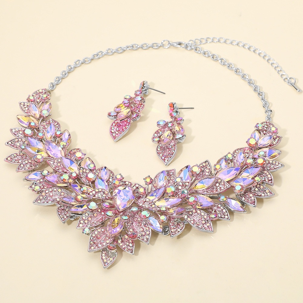 Elegant Pink Crystal Necklace and Earring Set
